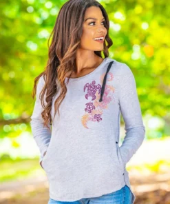 Honu Current - White Grey Heather Long Sleeve Harmony Hooded T