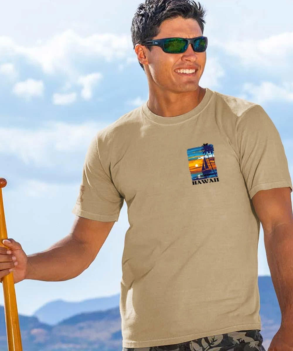 Tropical Sunset Sail - Kona Coffee Dyed Short Sleeve Crewneck T-Shirt 2 Tropical Sunset Sail - Kona Coffee Dyed Short Sleeve Crewneck T-Shirt - Image 2