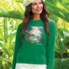 Vintage Tropic Beach Scene - Wintergreen Dyed Long Sleeve Crewneck T-Shirt