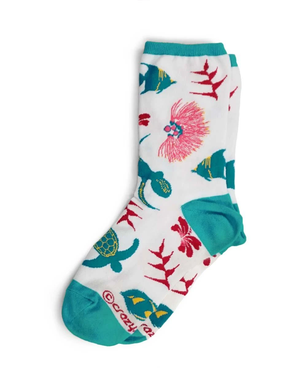 Hawaiian Whimsy - Graphic Cotton Crew Socks 1 Hawaiian Whimsy - Graphic Cotton Crew Socks