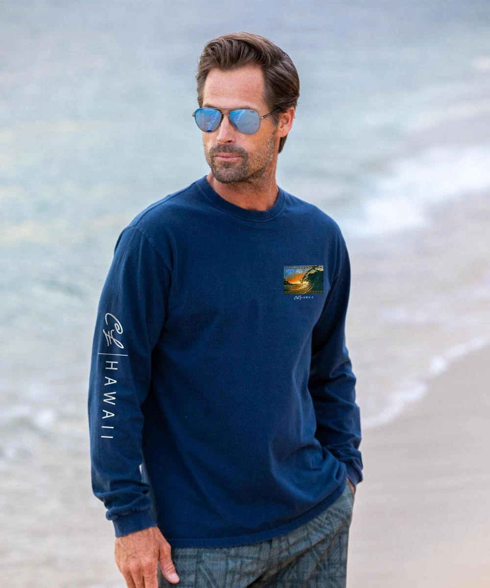 Clark Little King Kamehameha - Navy Long Sleeve Crewneck T-Shirt 2 Clark Little King Kamehameha - Navy Long Sleeve Crewneck T-Shirt - Image 2