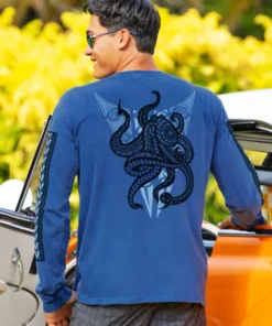 Tribal He’e Guardian - Blueberry Dyed Long Sleeve Crewneck T-Shirt