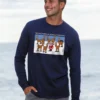 B. Kliban Warning Of Christmas Cat - Navy Long Sleeve Crewneck T-Shirt