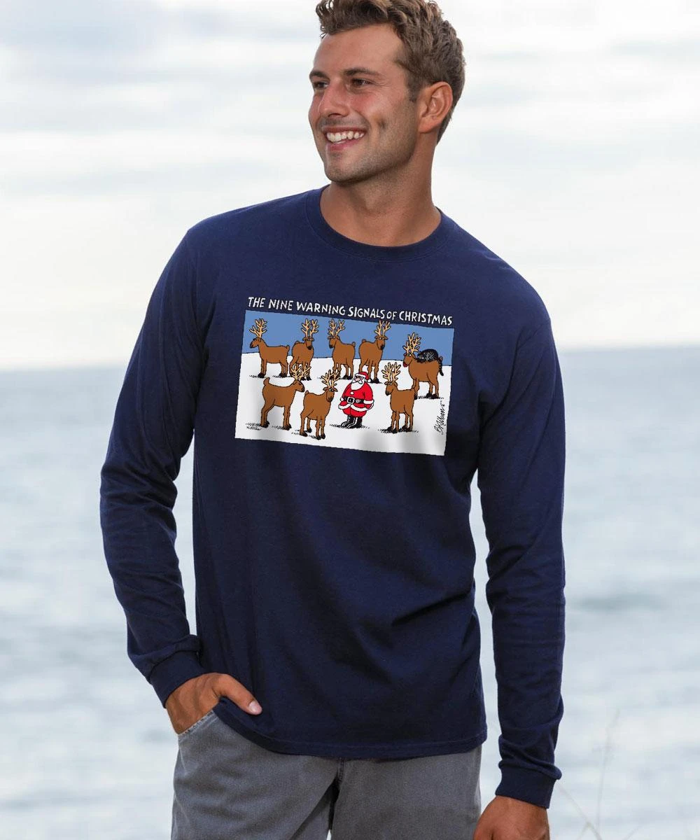B. Kliban Warning Of Christmas Cat - Navy Long Sleeve Crewneck T-Shirt 1 B. Kliban Warning Of Christmas Cat - Navy Long Sleeve Crewneck T-Shirt