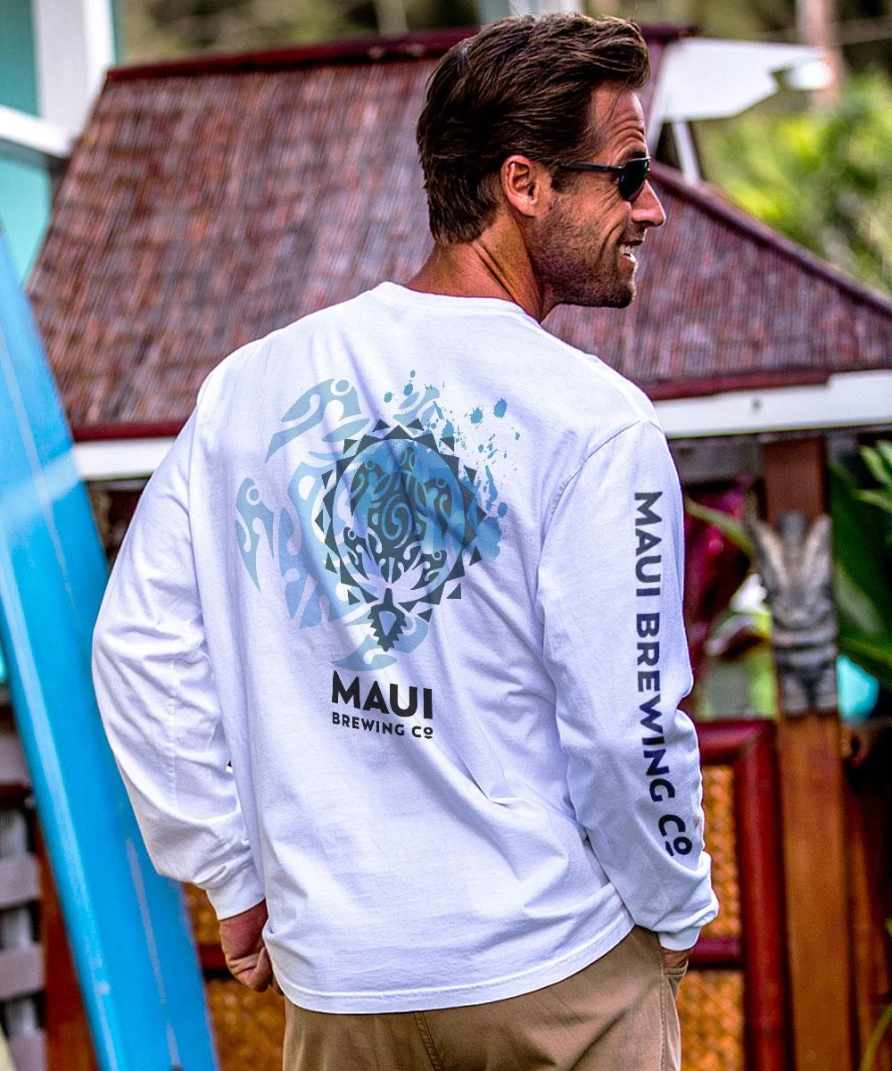 Maui Brewing Co Logo New Splatter - White Long Sleeve Crewneck T-Shirt 1 Maui Brewing Co Logo New Splatter - White Long Sleeve Crewneck T-Shirt