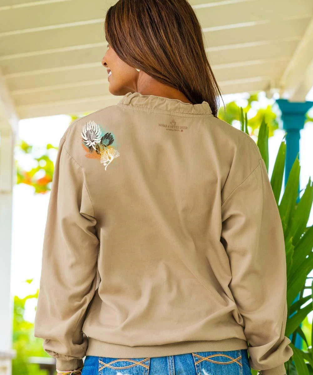 Rustic Protea Band - Kona Coffee Dyed Long Sleeve Lightweight Pullover 2 Rustic Protea Band - Kona Coffee Dyed Long Sleeve Lightweight Pullover - Image 2