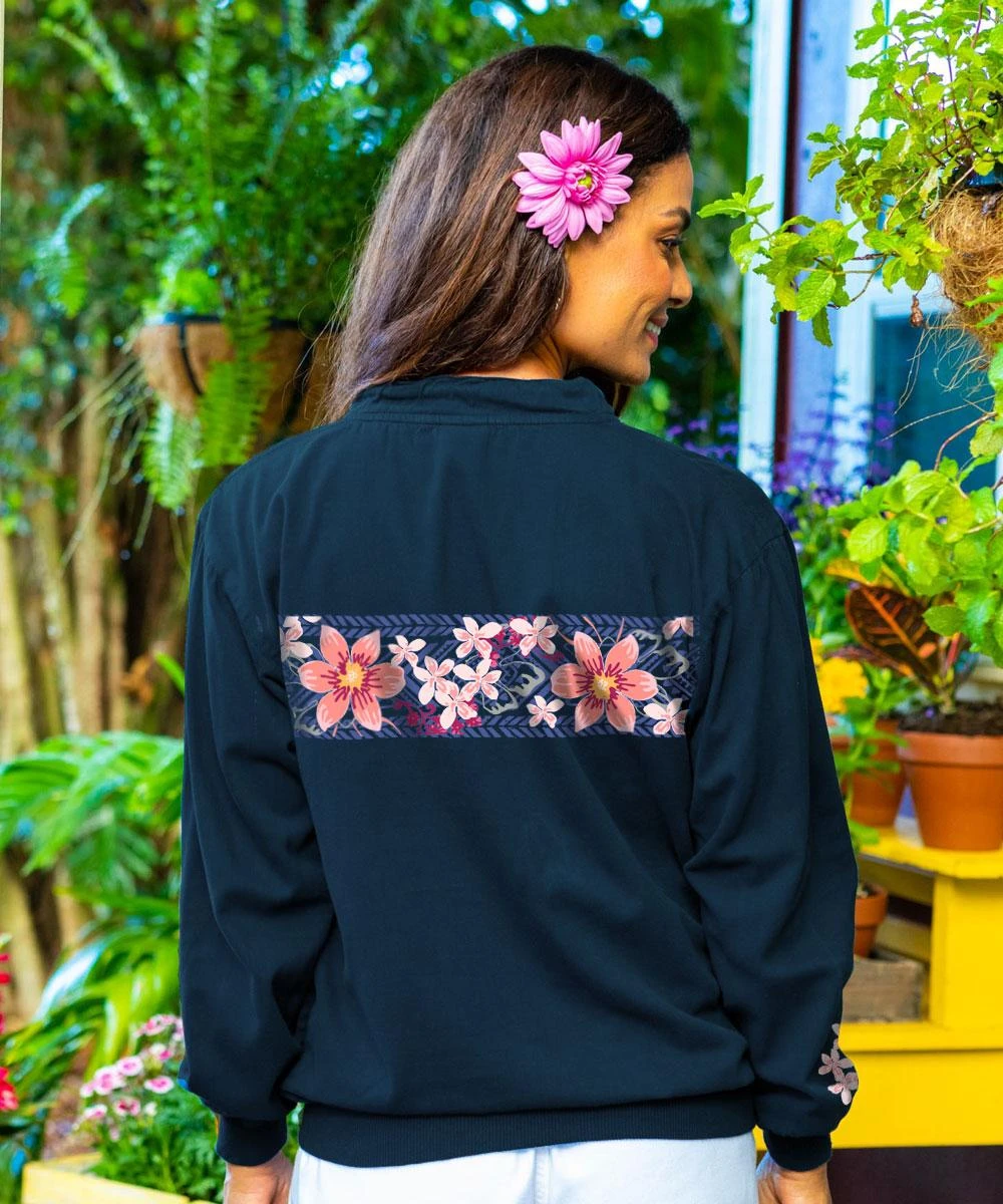 Blackberry Floral - Navy Long Sleeve Lightweight Pullover 2 Blackberry Floral - Navy Long Sleeve Lightweight Pullover - Image 2