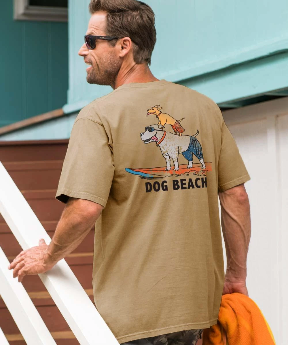 Dog Beach - Kona Coffee Dyed Short Sleeve Crewneck T-Shirt 1 Dog Beach - Kona Coffee Dyed Short Sleeve Crewneck T-Shirt