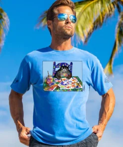 B. Kliban Artist Cat - Blue Hawaii Dyed Short Sleeve Crewneck T-Shirt