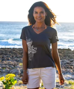 Kalei - Graphite Short Sleeve Pima V-Neck T-Shirt