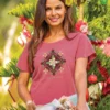 Plumeria Hollies - Paradise Red Dyed Short Sleeve Scoop Neck T-Shirt