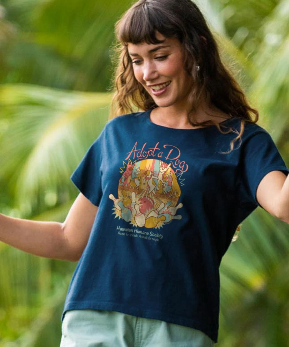 Hawaiian Humane Society Bowling Paws - Navy Short Sleeve Scoop Neck T-Shirt 1 Hawaiian Humane Society Bowling Paws - Navy Short Sleeve Scoop Neck T-Shirt