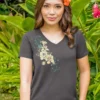 Elegant Floral - Graphite Short Sleeve Pima V-Neck T-Shirt
