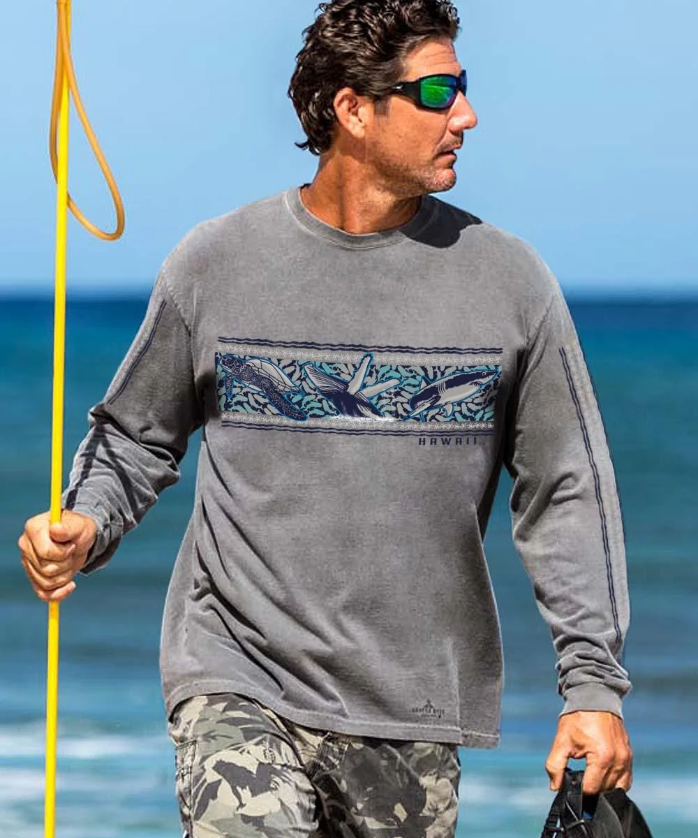 Linear Sealife - Crater Dyed® Long Sleeve Crewneck T-Shirt 1 Linear Sealife - Crater Dyed® Long Sleeve Crewneck T-Shirt