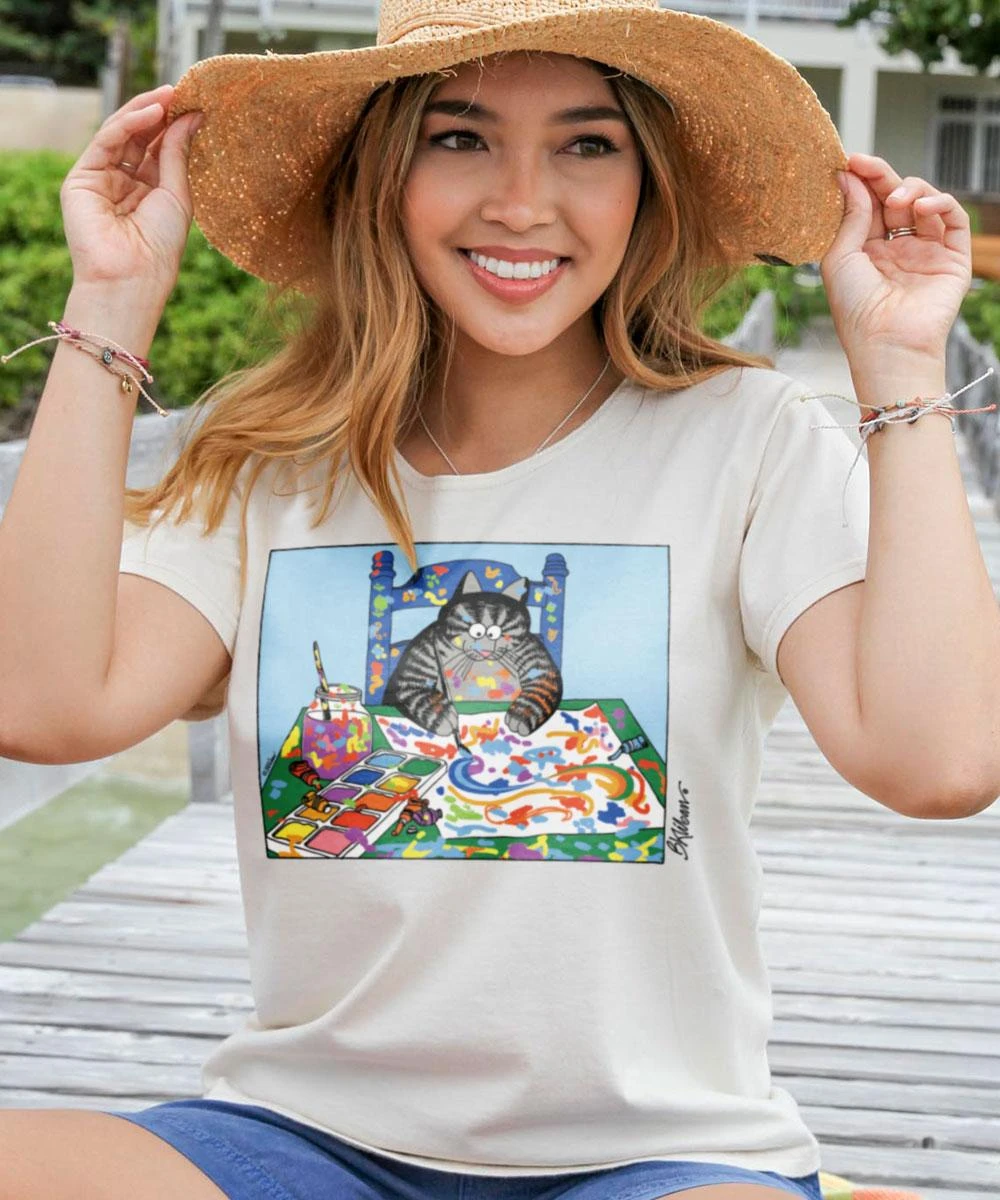 B. Kliban Artist Cat - Coconut Dyed Short Sleeve Scoop Neck T-Shirt 1 B. Kliban Artist Cat - Coconut Dyed Short Sleeve Scoop Neck T-Shirt