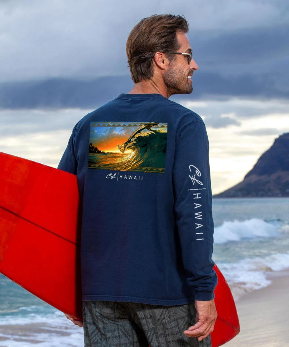 Clark Little King Kamehameha - Navy Long Sleeve Crewneck T-Shirt 1 Clark Little King Kamehameha - Navy Long Sleeve Crewneck T-Shirt