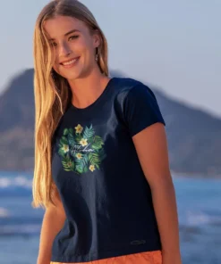 Plumeria Aloha - Navy Short Sleeve Crewneck T-Shirt