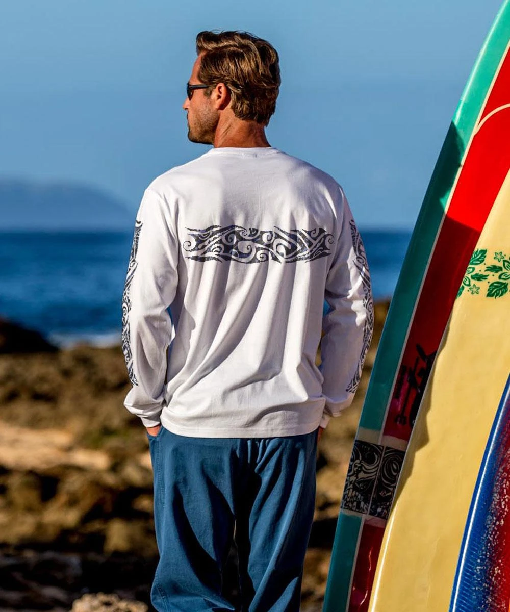 Wild Batik Band - White Long Sleeve Crewneck T-Shirt 2 Wild Batik Band - White Long Sleeve Crewneck T-Shirt - Image 2