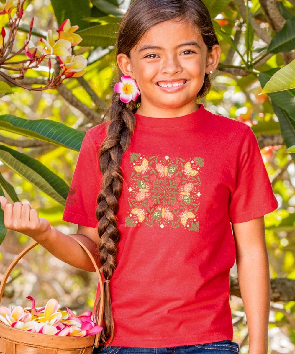 Butterfly Quilt - Candy Apple Red Dyed Short Sleeve Crewneck T-Shirt 1 Butterfly Quilt - Candy Apple Red Dyed Short Sleeve Crewneck T-Shirt