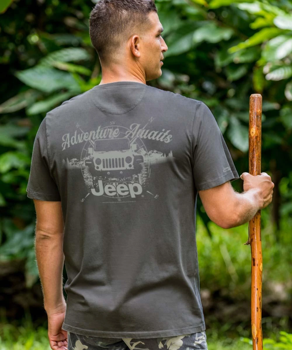 Jeep Adventure Awaits - Smoke Short Sleeve Pima T-Shirt 1 Jeep Adventure Awaits - Smoke Short Sleeve Pima T-Shirt