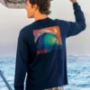 Technicolor Wave - Navy Long Sleeve Crewneck T-Shirt