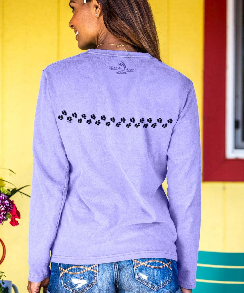 B. Kliban Cat Stripe - Lavender Dyed Long Sleeve Crewneck T-Shirt 2 B. Kliban Cat Stripe - Lavender Dyed Long Sleeve Crewneck T-Shirt - Image 2
