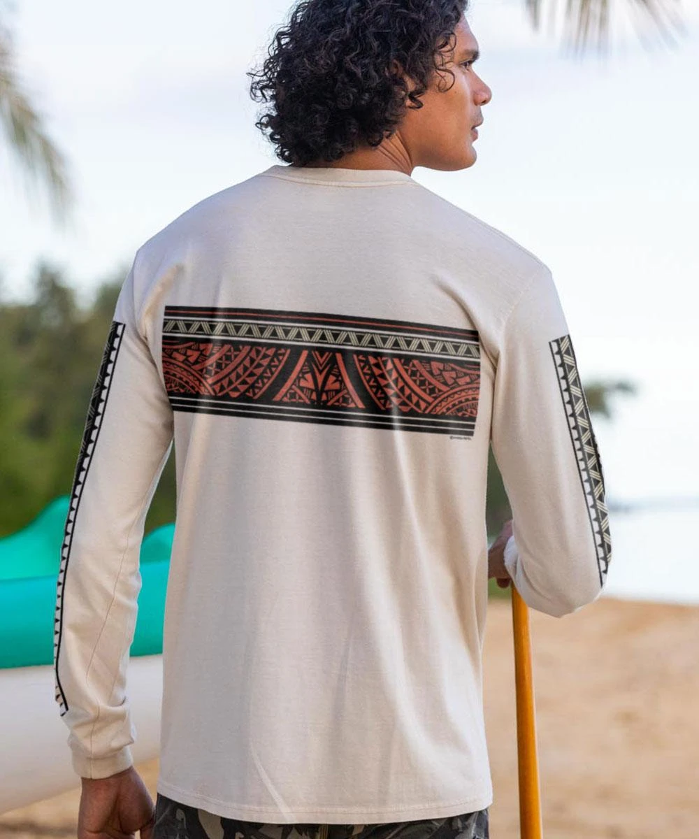 Chief Tapa Band - Coconut Dyed Long Sleeve Crewneck T-Shirt 2 Chief Tapa Band - Coconut Dyed Long Sleeve Crewneck T-Shirt - Image 2