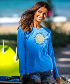Spun Sun Mosaic - Blue Hawaii Dyed Long Sleeve Crewneck T-Shirt