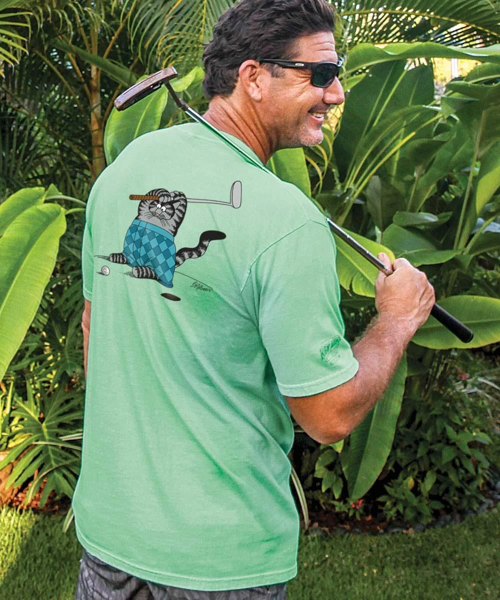 B. Kliban Golf Putt Cat - Key Lime Dyed Short Sleeve Crewneck T-Shirt 2 B. Kliban Golf Putt Cat - Key Lime Dyed Short Sleeve Crewneck T-Shirt - Image 2