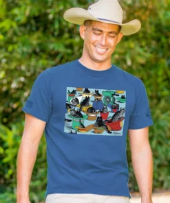 B. Kliban Cats In Hats - Blueberry Dyed Short Sleeve Crewneck T-Shirt