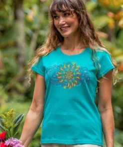 Henna Bursting Sun - Ocean Short Sleeve Pima T-Shirt