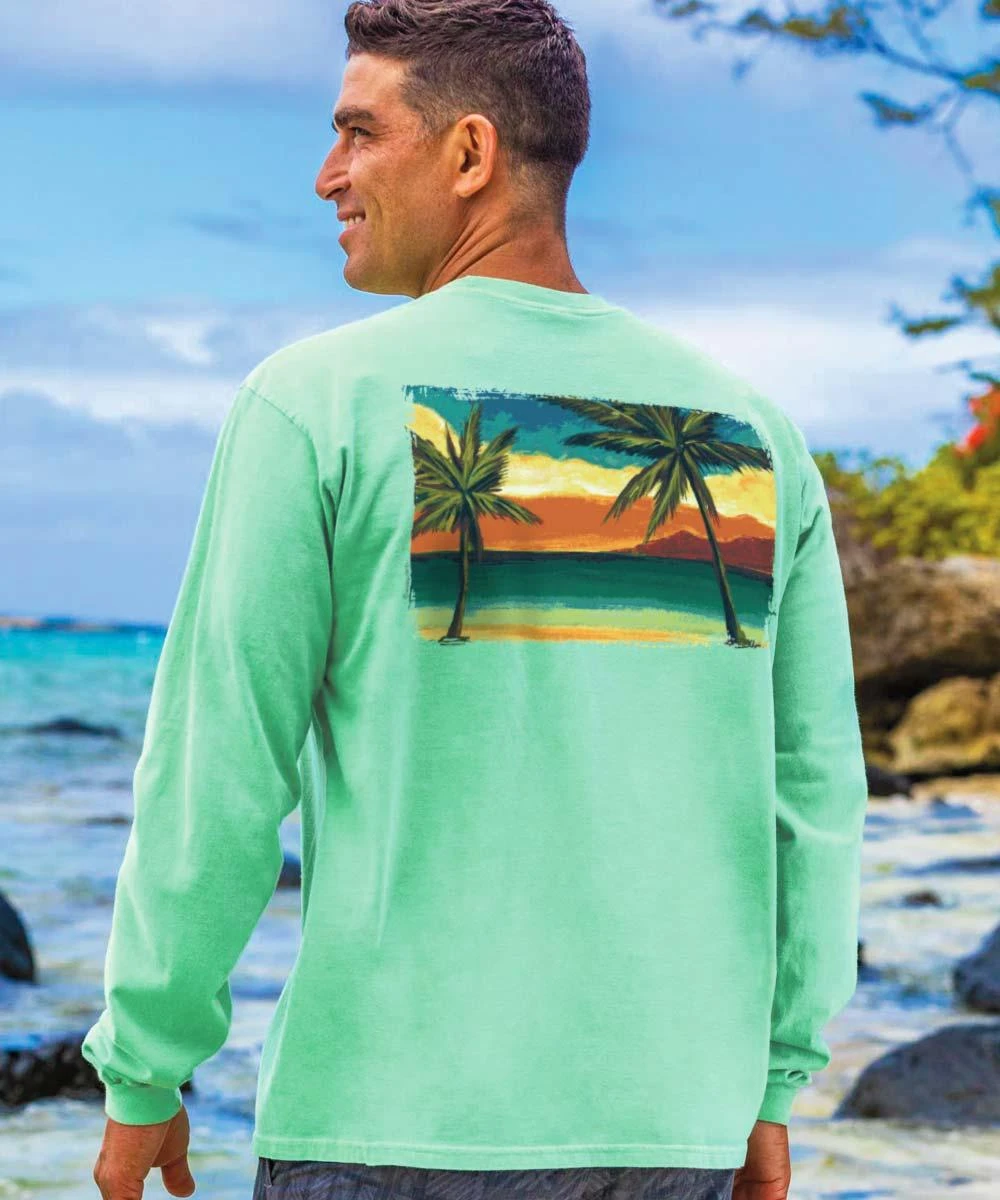 Sunset Scenic - Key Lime Dyed Long Sleeve Crewneck T-Shirt 1 Sunset Scenic - Key Lime Dyed Long Sleeve Crewneck T-Shirt