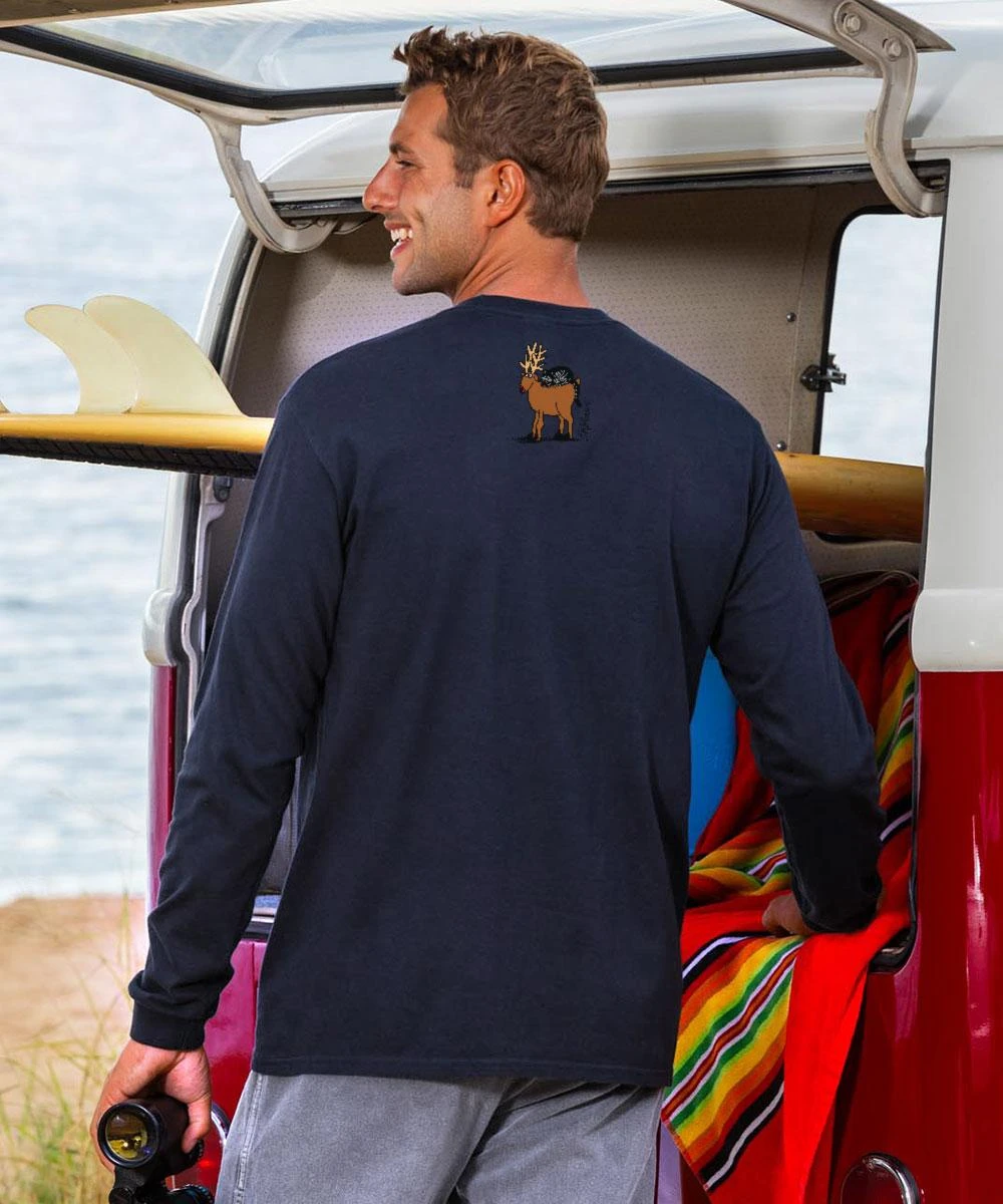 B. Kliban Warning Of Christmas Cat - Navy Long Sleeve Crewneck T-Shirt 2 B. Kliban Warning Of Christmas Cat - Navy Long Sleeve Crewneck T-Shirt - Image 2