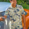 Kia’i - Blue/Tan Short Sleeve Hawaiian Polo Shirt