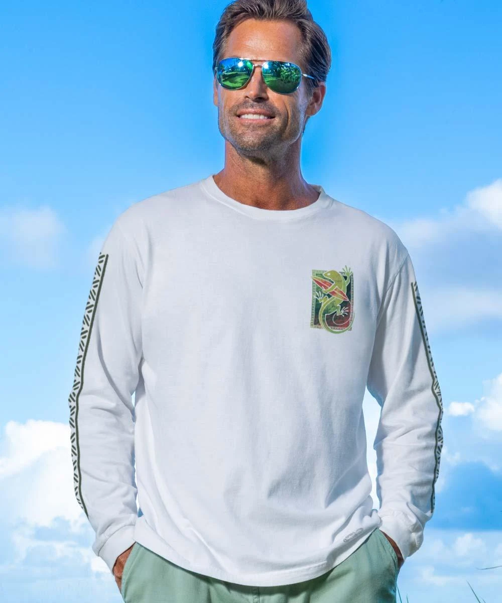 Maui Surf Co. Green Gecko - White Long Sleeve Crewneck T-Shirt 2 Maui Surf Co. Green Gecko - White Long Sleeve Crewneck T-Shirt - Image 2