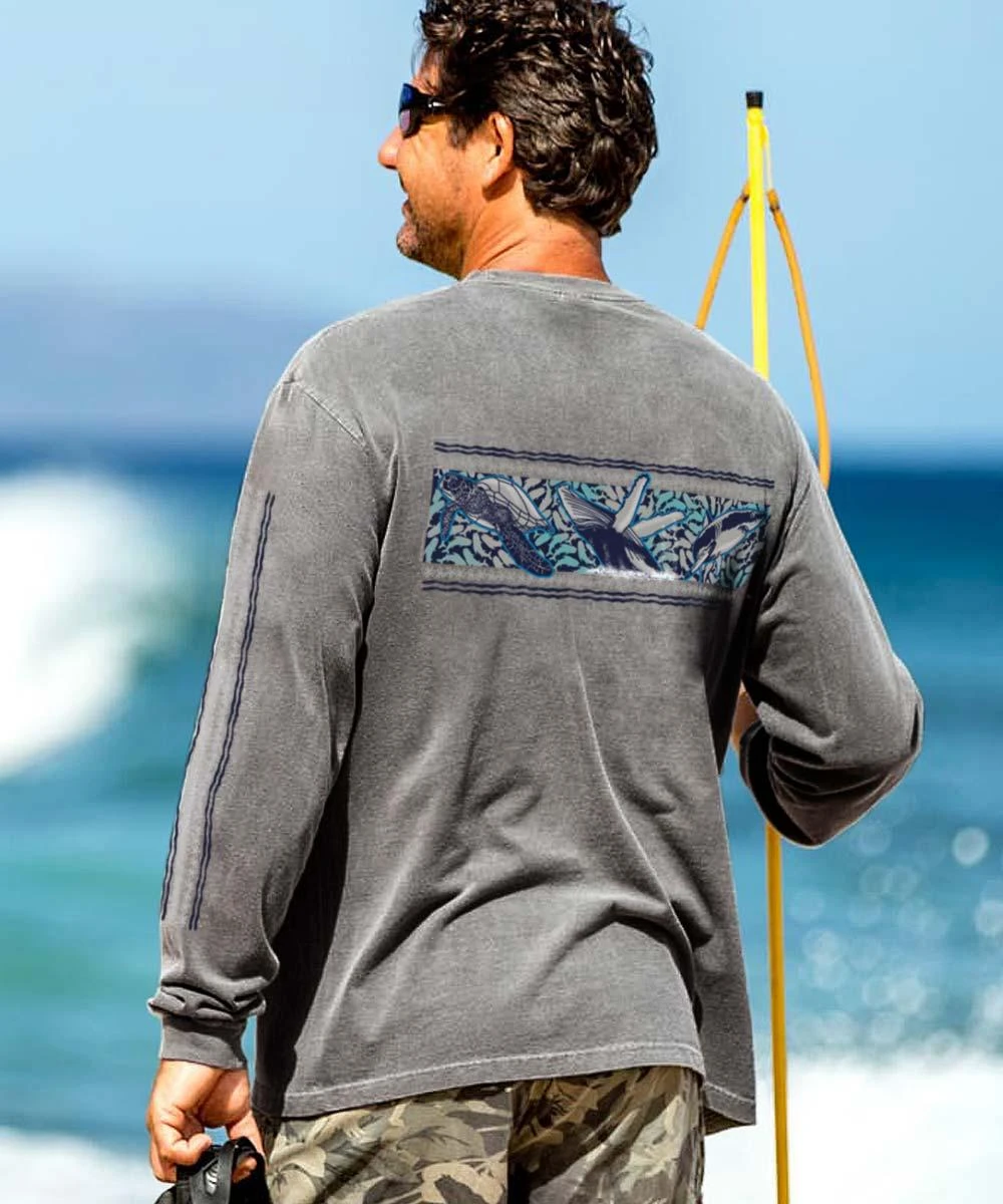 Linear Sealife - Crater Dyed® Long Sleeve Crewneck T-Shirt 2 Linear Sealife - Crater Dyed® Long Sleeve Crewneck T-Shirt - Image 2