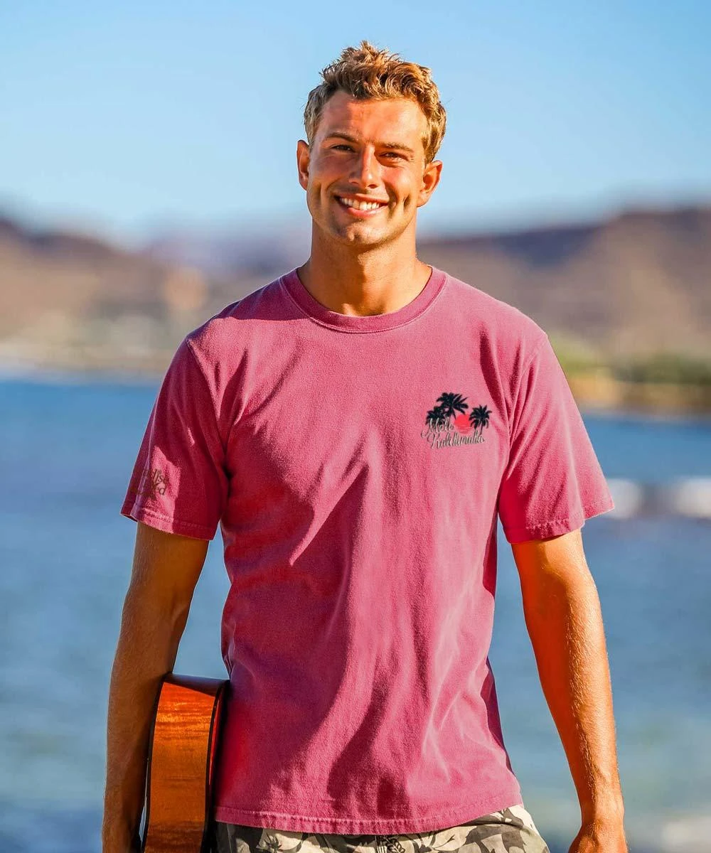 Sailboat Christmas - Paradise Red Dyed Short Sleeve Crewneck T-Shirt 2 Sailboat Christmas - Paradise Red Dyed Short Sleeve Crewneck T-Shirt - Image 2