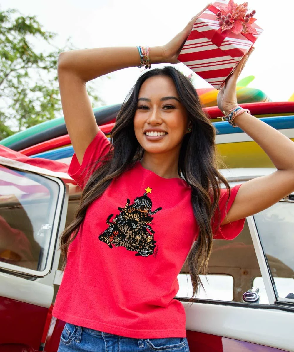 B. Kliban Stack Of Cats - Red Short Sleeve Scoop Neck T-Shirt 1 B. Kliban Stack Of Cats - Red Short Sleeve Scoop Neck T-Shirt