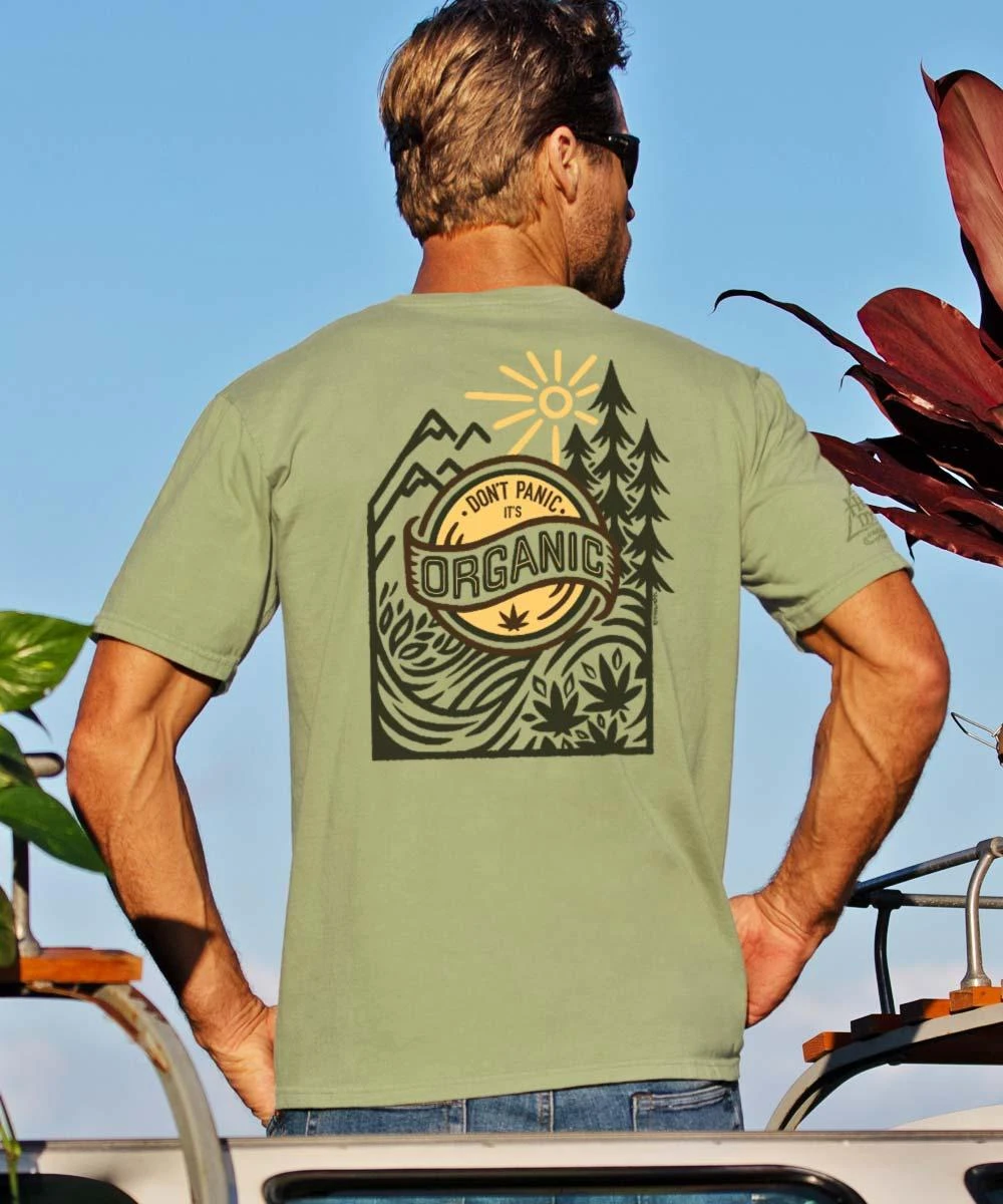 Don’t Panic - Hemp Dyed Short Sleeve Crewneck T-Shirt 1 Don’t Panic - Hemp Dyed Short Sleeve Crewneck T-Shirt
