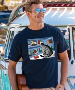 B. Kliban Feed Machine - Navy Short Sleeve Crewneck T-Shirt