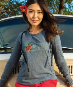 Hibiscus Tapa Band - Gray Heather Long Sleeve Harmony Hooded T