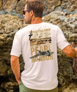 Pearl Harbor Aviation Museum Pearl Harbor Birdseye View - Coconut Dyed Short Sleeve Crewneck T-Shirt