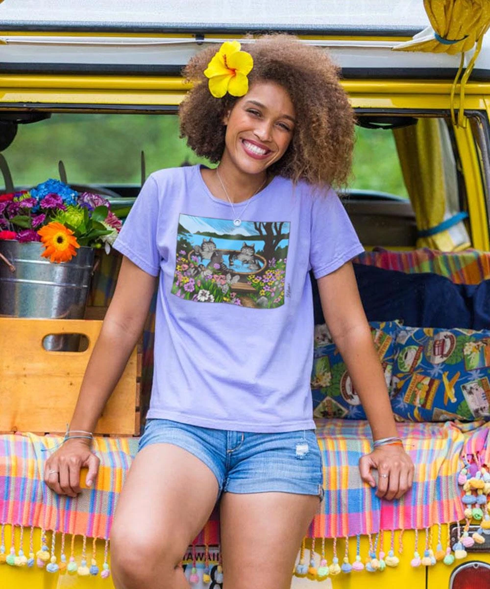 B. Kliban Hot Tub Cats - Lavender Dyed Short Sleeve Scoop Neck T-Shirt 1 B. Kliban Hot Tub Cats - Lavender Dyed Short Sleeve Scoop Neck T-Shirt