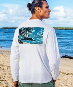 Tropical Scenic - White Long Sleeve Crewneck T-Shirt